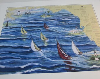 Fine art Giclee on nautical chart. Key West to the Mississippi River   By Leslie Grant