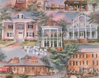 Marietta Georgia Collage Original Painting by Anni Moller, Marietta Georgia Landmarks