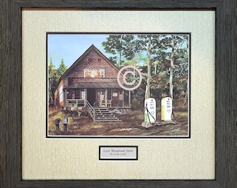 Lost Mountain Store by Leslie Grant, framed and matted