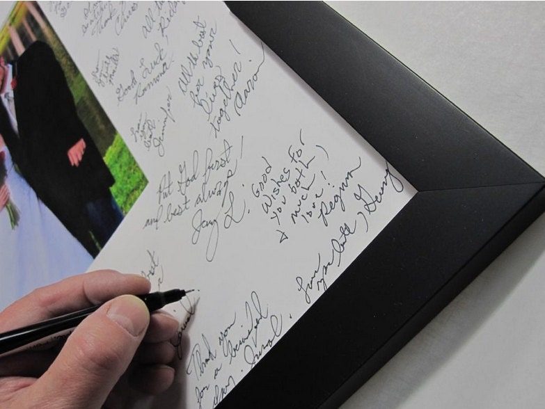 White 16x20 Signature Mat Kit  WITH 3/4" Black Wood Frame -  For your wedding or event, free shipping- 8694