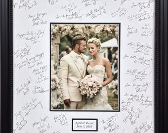 20x24 Signature Mat Kit  WITH Frame.White Signature Mat Personalized for your wedding or event. wedding guest book alternative --185-29