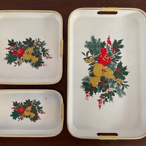 Vintage plastic serving tray Birds, Fruit & Floral gold trim