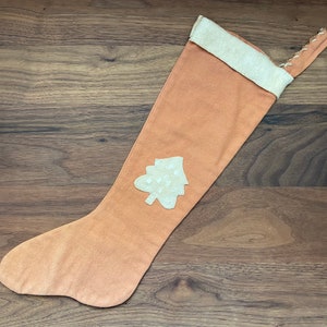 Beautiful Hand Made Burnt Orange Flannel Christmas Stocking White Christmas Tree