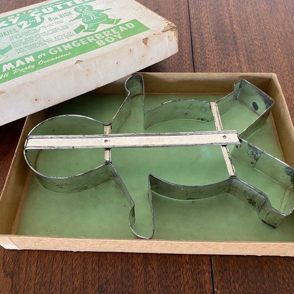 Large Metal Snowman Gingerbread Boy 2 in 1 Vintage Cookie Cutter in original box