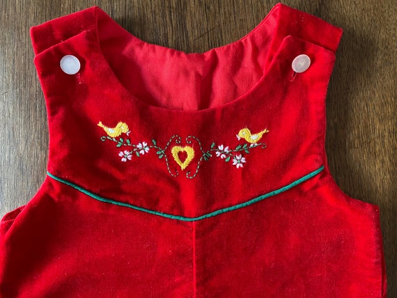 Vintage Embroidered Red Velvet Jumpsuit Romper - image 3