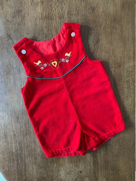 Vintage Embroidered Red Velvet Jumpsuit Romper - image 1