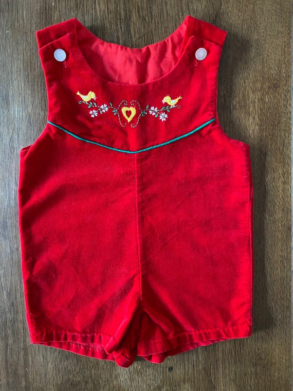 Vintage Embroidered Red Velvet Jumpsuit Romper - image 2