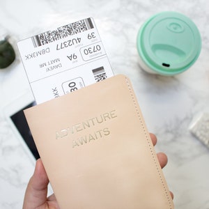 Personalized Passport Wallet, Custom Passport Cover, Monogram Leather Passport Holder, Full Grain Leather Travel Case, Wedding Gift Nude