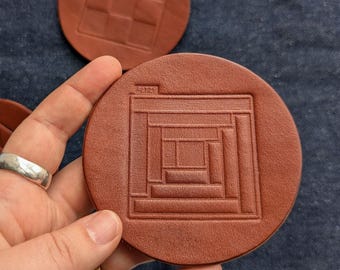 Leather Quilt Coasters Set | Handmade Full Grain, Sewing Decor