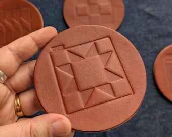 Leather Quilt Coaster Set | Full Grain, Sewing Room Decor