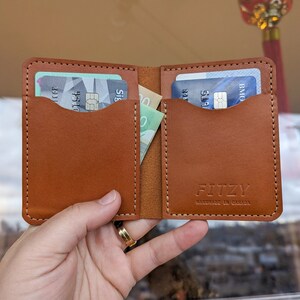 Vertical Leather Wallet Personalized Handmade For Men, Women, ENBY Full Grain Leather Slim Card Wallet Monogram Gift image 1