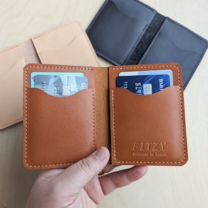 Vertical Leather Wallet Personalized Handmade For Men, Women, ENBY Full Grain Leather Slim Card Wallet Monogram Gift image 8