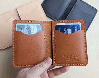 Vertical Leather Wallet - Personalized -  Handmade - For Men, Women, ENBY - Full Grain Leather - Slim Card Wallet - Monogram Gift