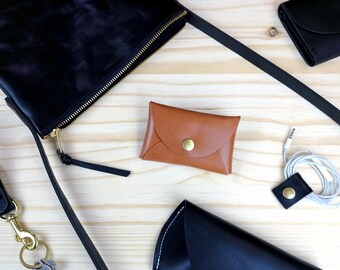 Leather Business Card Case - Caramel / Business Card Holder / leather wallet / Leather Coin Purse / Coin Holder / Coin Pouch / Mini Wallet