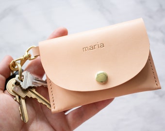 Monogram Keychain Wallet - Credit Card Holder - Leather Wallet - Personalized Gift - Veg tan - Keychain Wristlet - Mom Gift - Wife Present