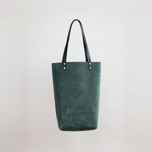 Leather Tote Bag Leather Tote Purse Forest Green Handmade Leather Tote with Pockets Leather Purse Genuine Leather image 1