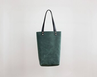 Leather Tote Bag - Leather Tote Purse - Forest Green - Handmade - Leather Tote with Pockets - Leather Purse - Genuine Leather