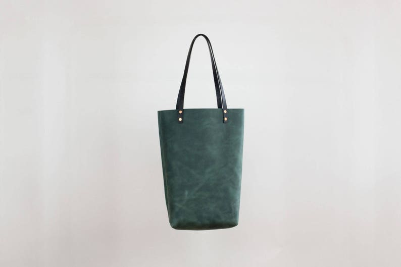 Leather Tote Bag Leather Tote Purse Forest Green Handmade Leather Tote with Pockets Leather Purse Genuine Leather image 1