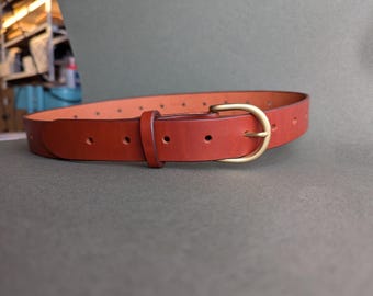 Brown Leather Belt with Solid Brass Buckle | Full-Grain Veg Tan, Handmade