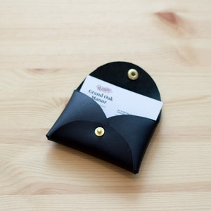 Cartera de cuero para tarjetas de presentación - Negra / Estuche para tarjetas de presentación / Portatarjetas de presentación / Cuero negro / Monedero / Portamonedas / Monedero imagen 4