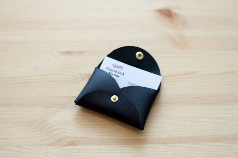 Cartera de cuero para tarjetas de presentación - Negra / Estuche para tarjetas de presentación / Portatarjetas de presentación / Cuero negro / Monedero / Portamonedas / Monedero imagen 4