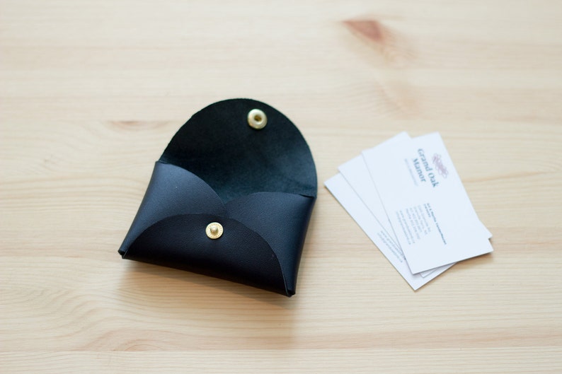Cartera de cuero para tarjetas de presentación - Negra / Estuche para tarjetas de presentación / Portatarjetas de presentación / Cuero negro / Monedero / Portamonedas / Monedero imagen 5