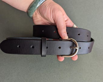 Black Leather Belt with Solid Brass Buckle | Full Grain Veg Tan