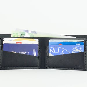 Mens Leather Wallet - Black Billfold Wallet - Handmade Wallet - Minimalist Wallet - Full Grain Leather - Mens Gift - Veg Tan Wallet