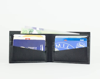 Mens Leather Wallet - Black Billfold Wallet - Handmade Wallet - Minimalist Wallet - Full Grain Leather - Mens Gift - Veg Tan Wallet