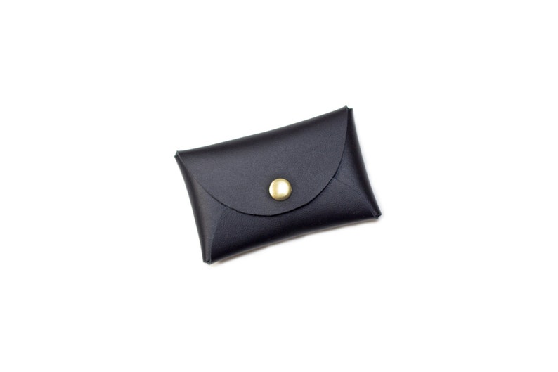 Cartera de cuero para tarjetas de presentación - Negra / Estuche para tarjetas de presentación / Portatarjetas de presentación / Cuero negro / Monedero / Portamonedas / Monedero imagen 3