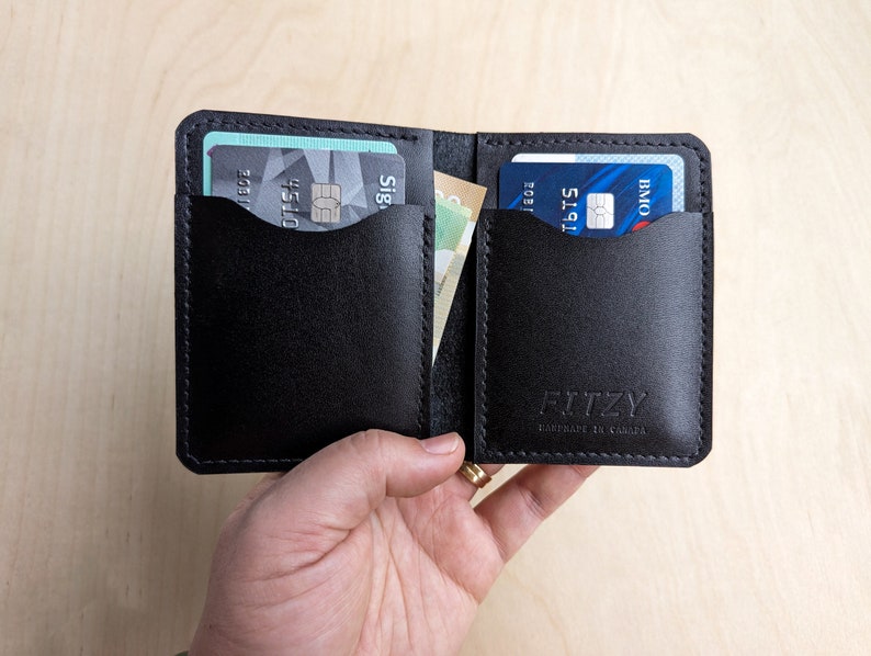 Vertical Leather Wallet Personalized Handmade For Men, Women, ENBY Full Grain Leather Slim Card Wallet Monogram Gift image 6