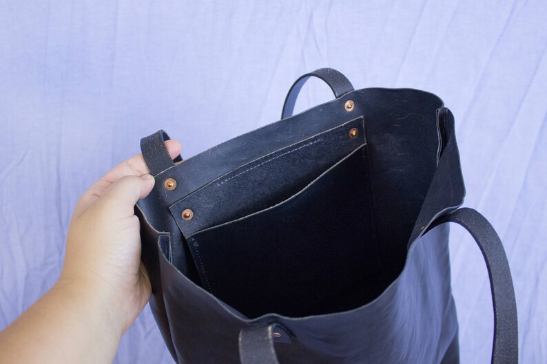 Leather Tote Bag Leather Tote Purse Forest Green Handmade Leather Tote with Pockets Leather Purse Genuine Leather image 3