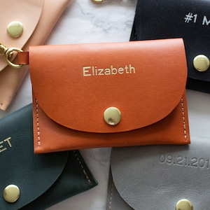 Portefeuille en cuir personnalisé - Porte-clés Monogram - Cuir Tan - Porte-carte de crédit Cognac - Cadeau - Bracelet Veg tan - Cadeau maman - Cadeau femme