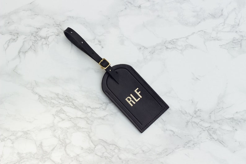 Personalized Luggage Tag Wedding Favor, Custom Leather, Travel Gifts, Accessories, Monogram Unique Gift, Groomsmen, Bridal Party Black