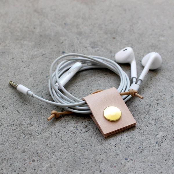 Organizador de cables de cuero color piel, organizador de auriculares, regalo para calcetines navideños