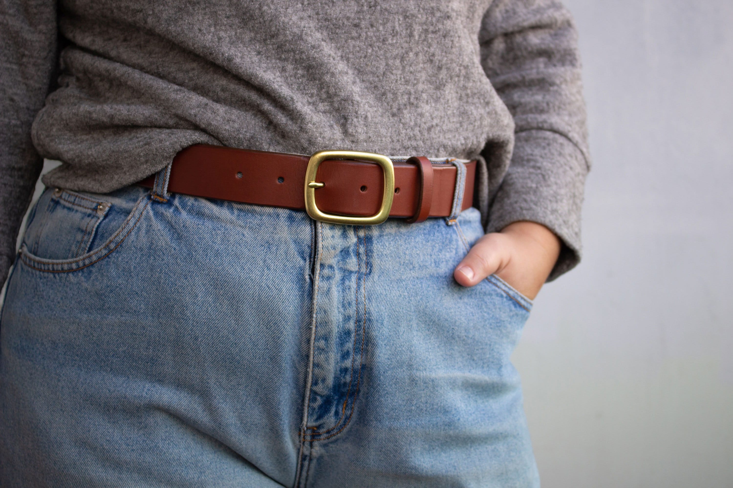 Vegetable tanned men's leather Louis belt with square buckle – Le