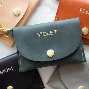 Monedero de llavero de cuero monograma - Monedero de mamá personalizado - Personalizado - Titular de tarjeta de crédito personalizado - Relieve - Regalo esposa presente