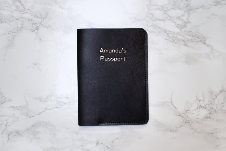 Custom Passport Cover, Monogram Leather Passport Holder, Full Grain Leather Travel Case, Wedding Gift Black