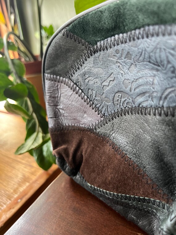 Small Suede Leather Patchwork Zipper Pouch - image 3