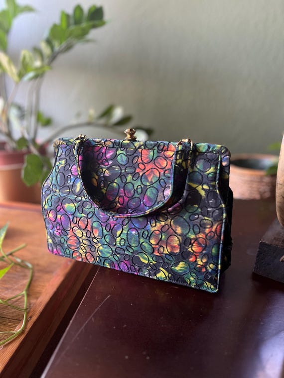 Satin Retro Multi-color Handbag - image 1