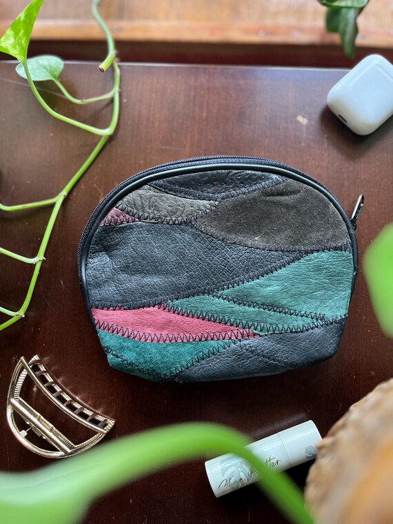 Small Suede Leather Patchwork Zipper Pouch - image 2