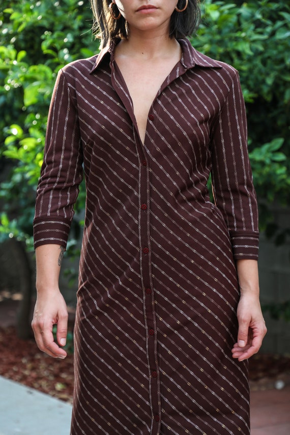 Brown Button Front Dress | Chain Print Long Blazer