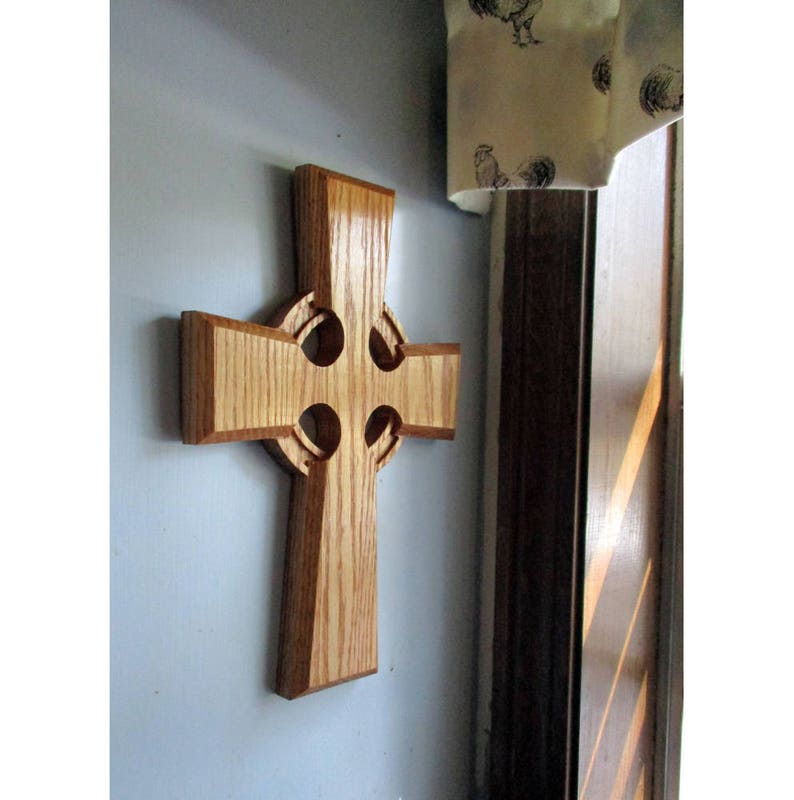 Natural Wood Grain stained Celtic Cross Wall Hanging Irish