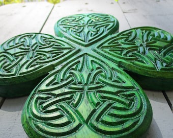 Celtic Shamrock Wall Decor Wood Carving - Available in a variety of stains