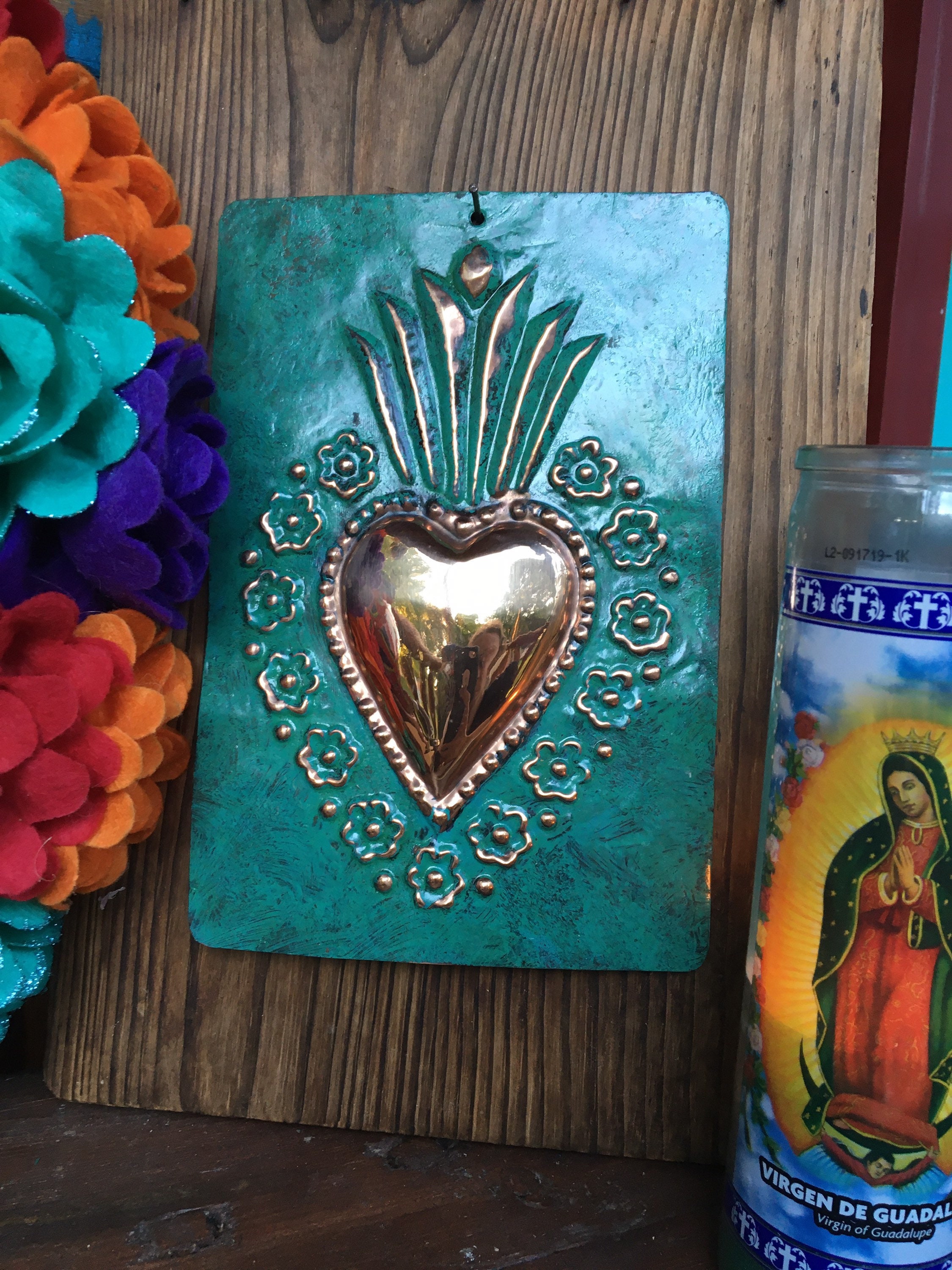 Large Copper Sacred Heart Plaque Free Shipping Etsy