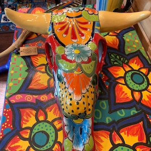 Talavera Cow Skull - 12”x 12”Free Shipping!