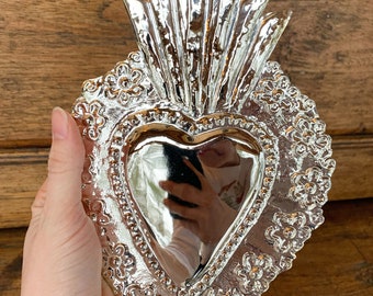 Huge Silver Plated Sacred Heart - 6” X 9” Free Shipping!