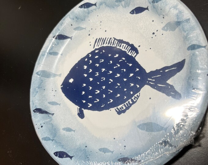 Set of 8 Medium Paper BLUE FISH PLATES 8.5 for Beach Etsy