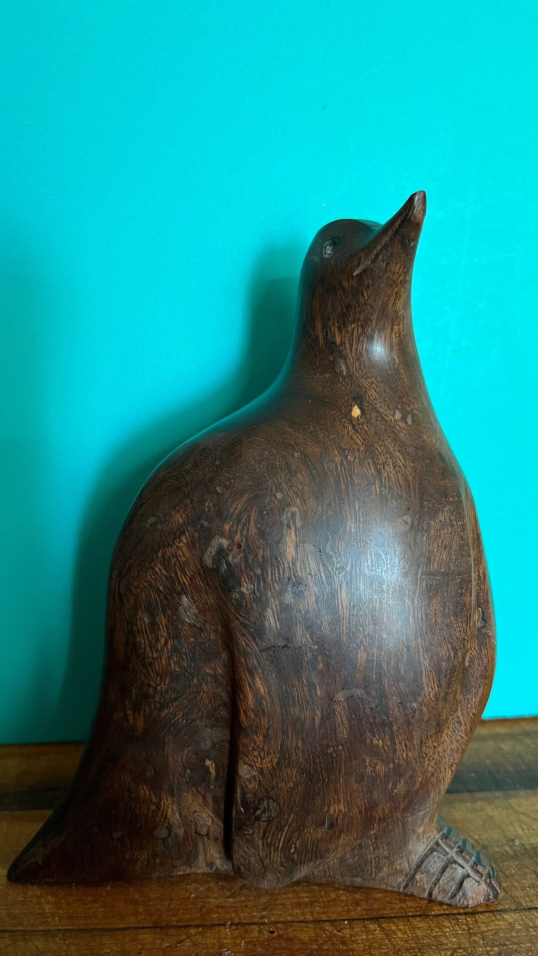 Sleek Handsome HANDCARVED WALNUT PENGUIN Sculpture, 6, Dark Smooth