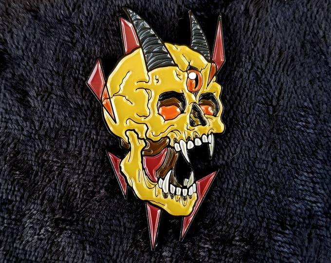 Three Eyed Demon Skull Enamel Pin